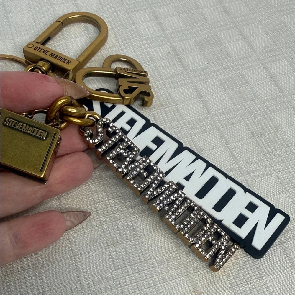Steve Madden Brushed Gold Logo cluster Bag Charm/Keychain